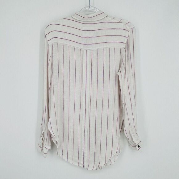 Rails x Free People Charli Button Down Shirt Linen Blend Pink Stripe Women’s M - Picture 6 of 13